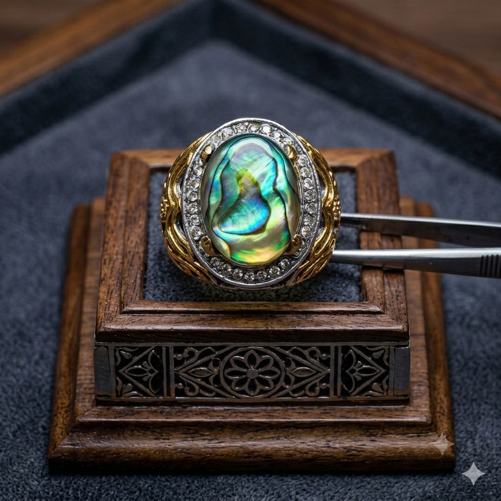 Cincin Pria Batu natural abalon shel kerang laut