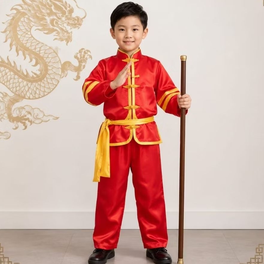 setelan longwei merah/setelan cheongsam anak laki laki/cheongsam anak terbaru