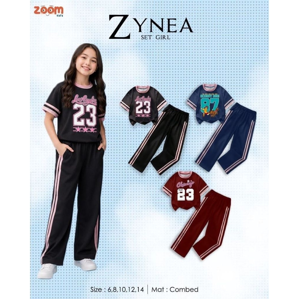 Po‼️ Zoom Kids Set Kaos Pendek Zynea Sporty Daily Longpants Anak Cewek 6 - 14 Tahun Combed Premium /