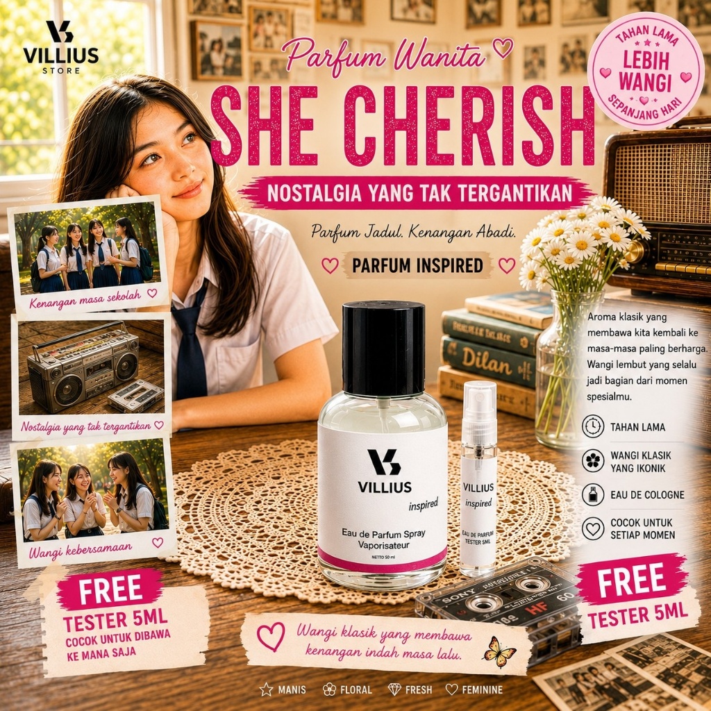 Parfum Jadul She Cherish Merah Aroma Tahun 90an Parfume Wanita Wangi Tahan Lama Edt Edp Extrait 35ml