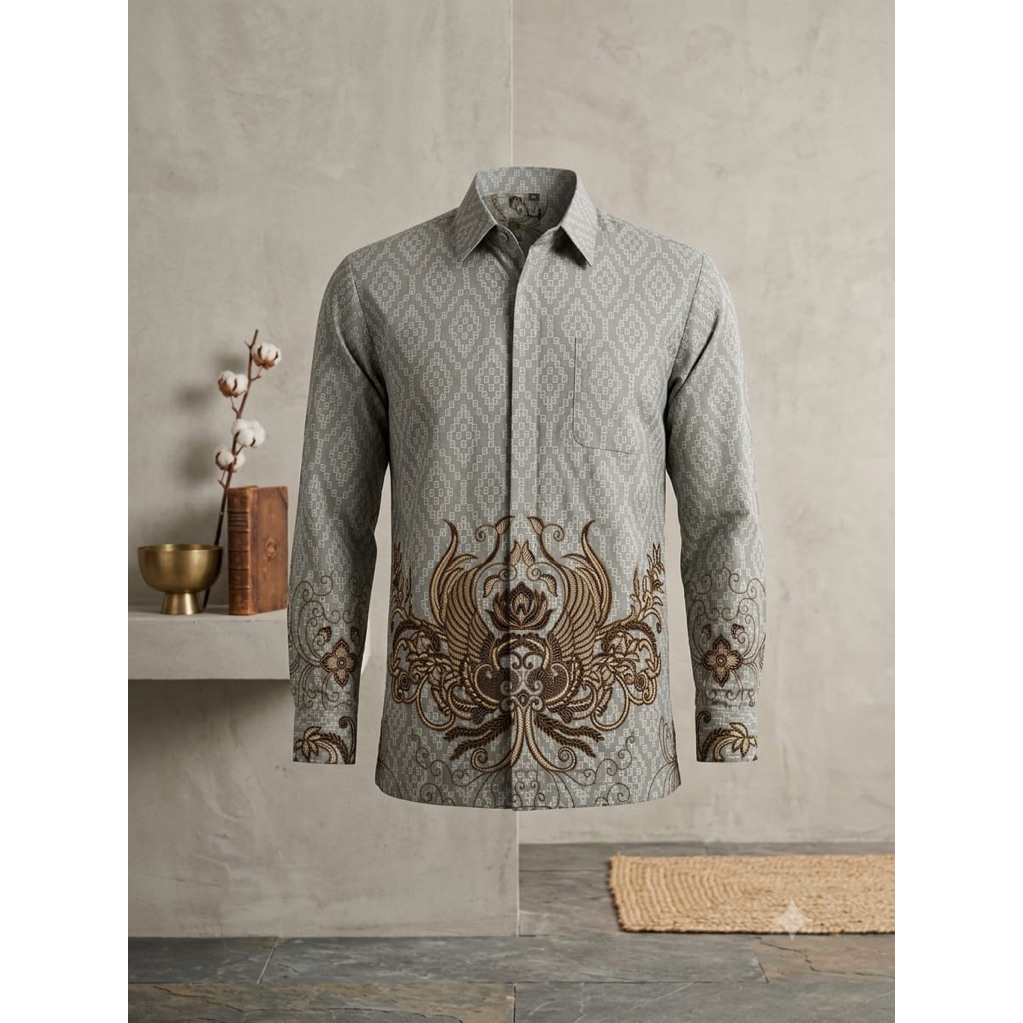 Kemeja Batik Pria Arjuna Silver Grey Premium