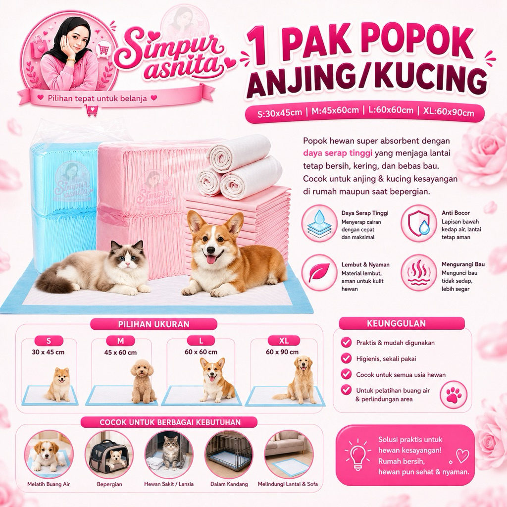 1 Paket plastik besar  Underpad kucing Pad Pipis Kucing Anjing Popok Sekali Pakai Alas Pipis Pee Poo