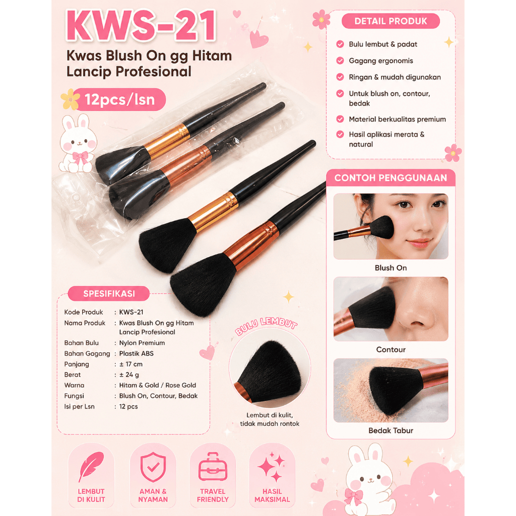 (GROSIR 1 LUSIN) Kuas Blush On Gagang Lengkap Murah Premium