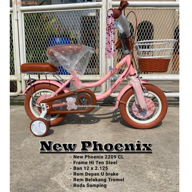 Sepeda anak cewek mini ring 12 New phoenix 2209 CL ban coklat | Sepeda Roda 4 anak cewek keranjang S
