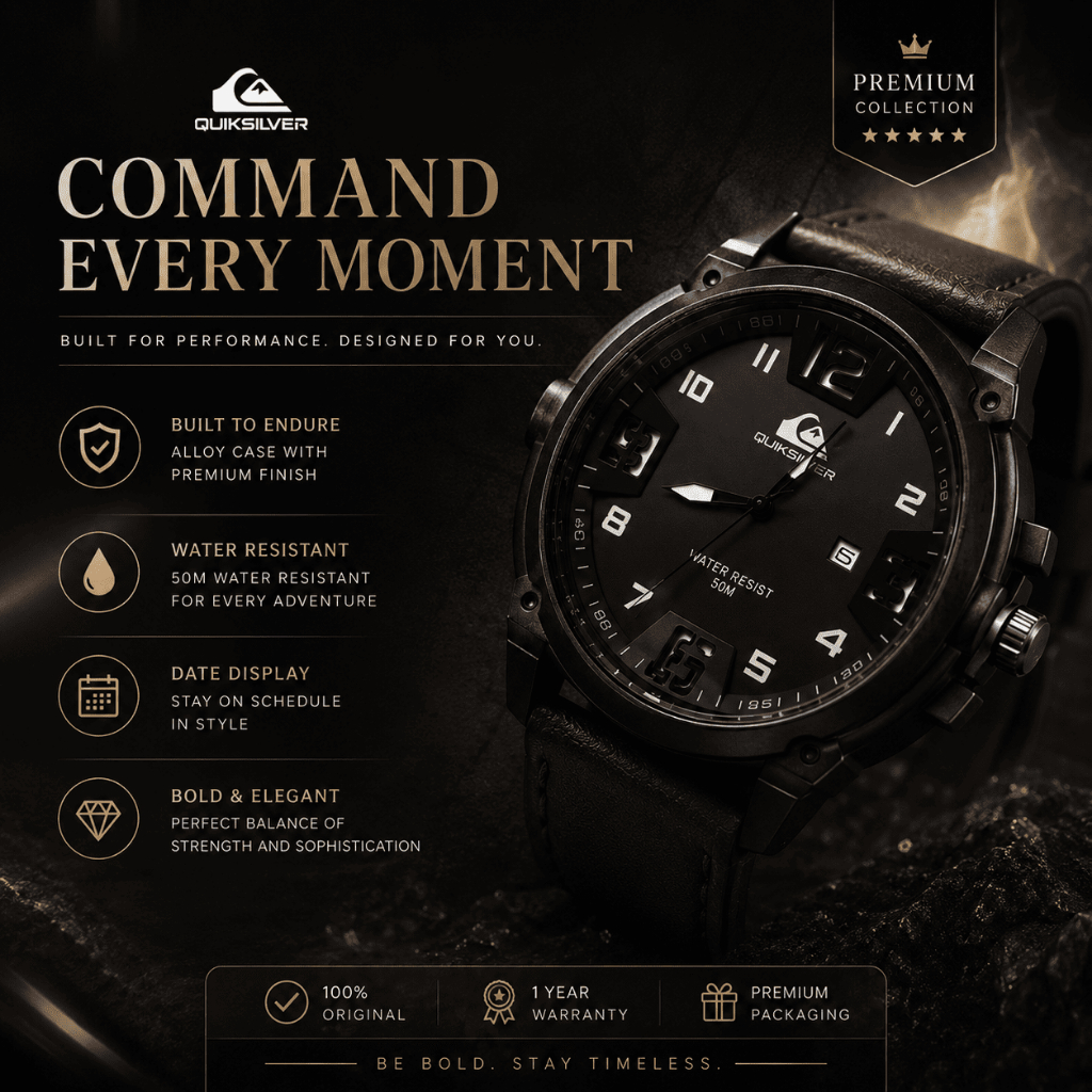 Jam Tangan Quicksilver Jam Tangan Pria Analog Tali Kulit Stainless Steel - Jam Tangan Cowok Cakep Or