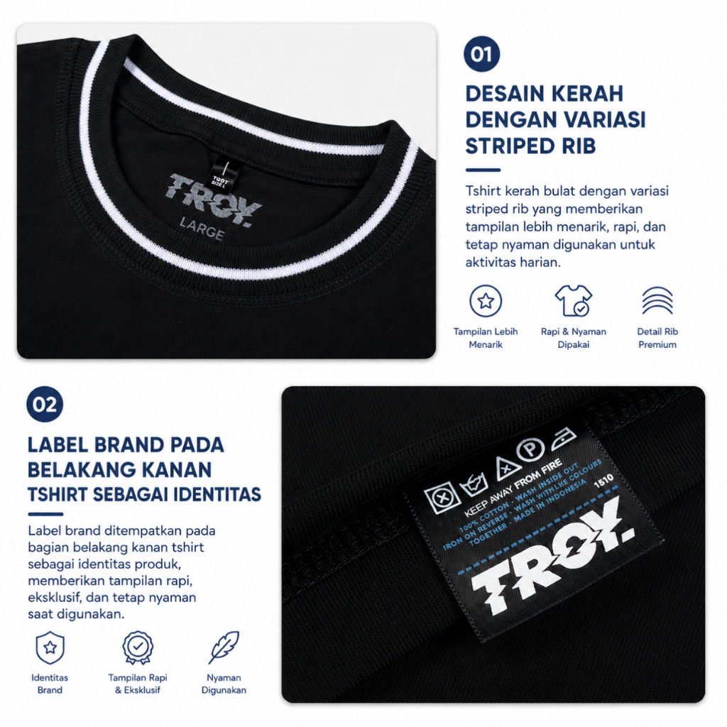 Troy Company Striped Rib Tshirt Black Alive - Kaos Pria Lengan Pendek Hitam KST 3326-2B1W