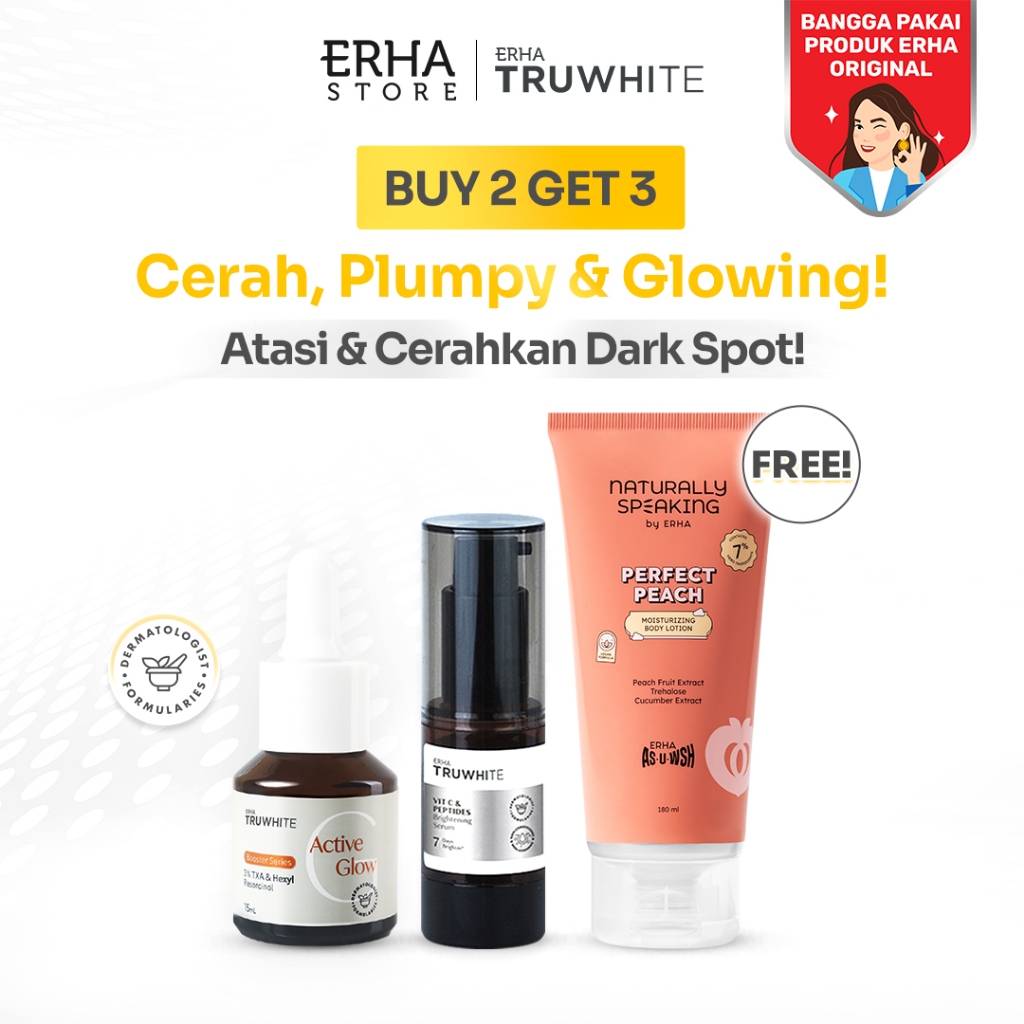 [BUNDLE] ERHA Truwhite Brightening Serum & Active Glow Booster - Paket Hemat untuk Cerah, Plumpy & G