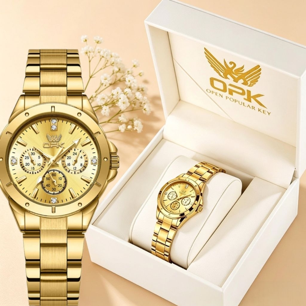OPK Jam Tangan Wanita Original Anti Air Stainless Steel Emas Fashion Mewah Chrono Women Watch New