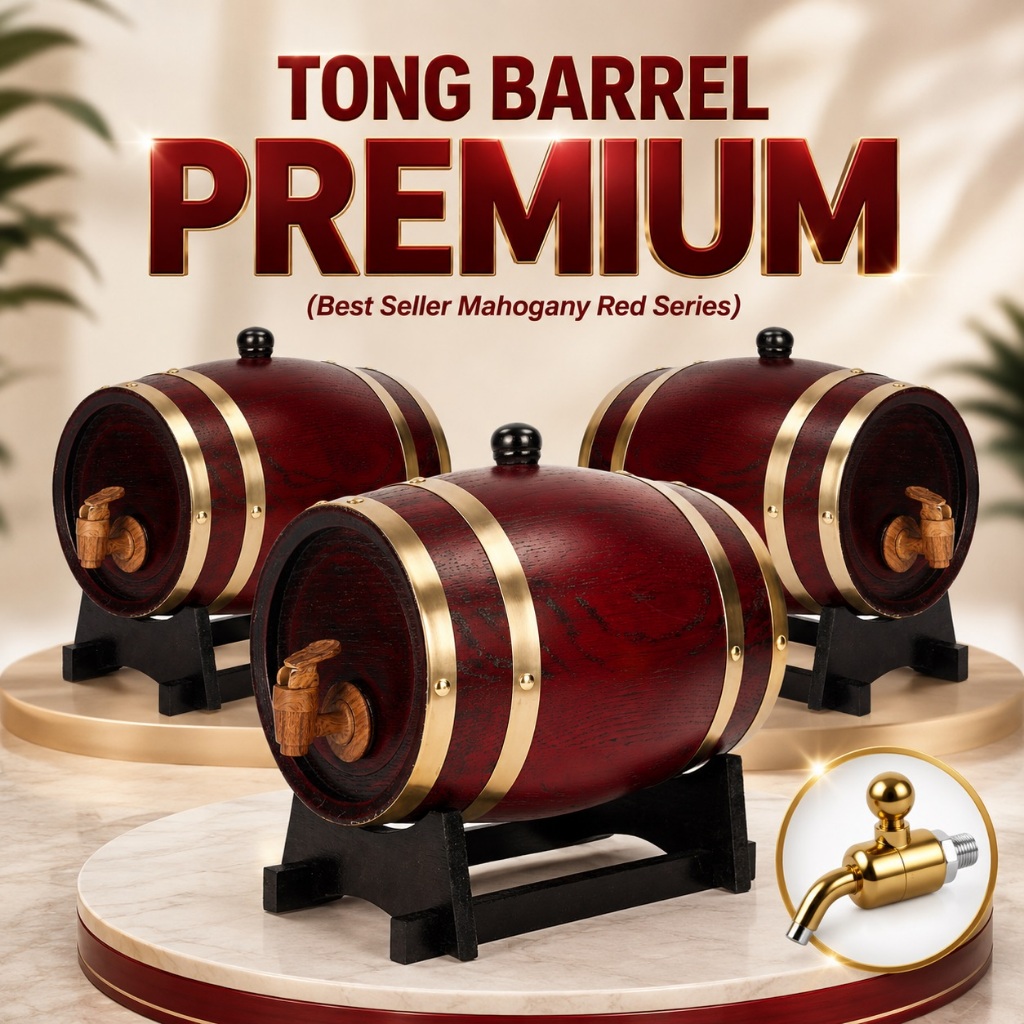 Wine Oak Barrel 3–5L Mahogany Red Dispenser Minuman Klasik Terlaris