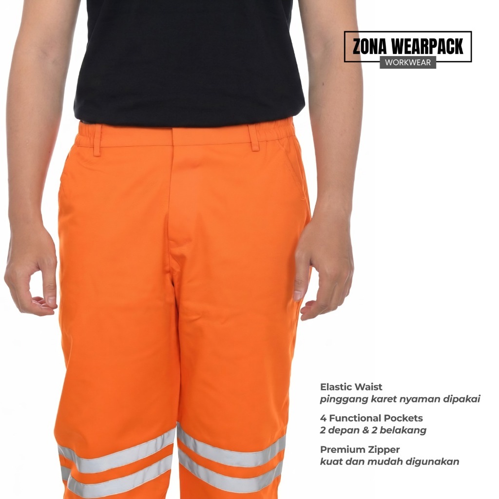 CELANA WEARPACK SAFETY REFLEKTOR SETELAN SERAGAM PROYEK BAHAN AMERICAN DRILL READY SIZE JUMBO