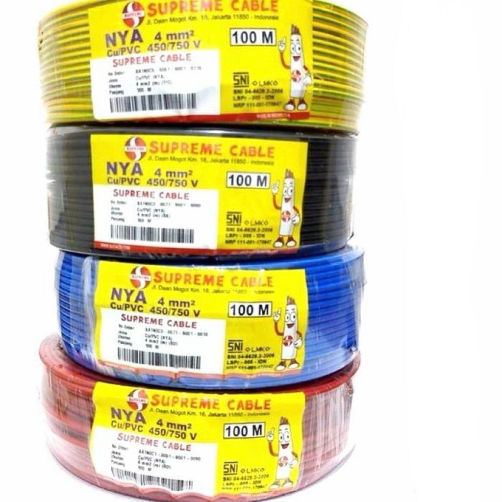 (100m) Kabel NYA 4mm Supreme (Kabel Tunggal Batangan) - Kabel Listrik NYA 4 mm Panjang 100 Meter (NY