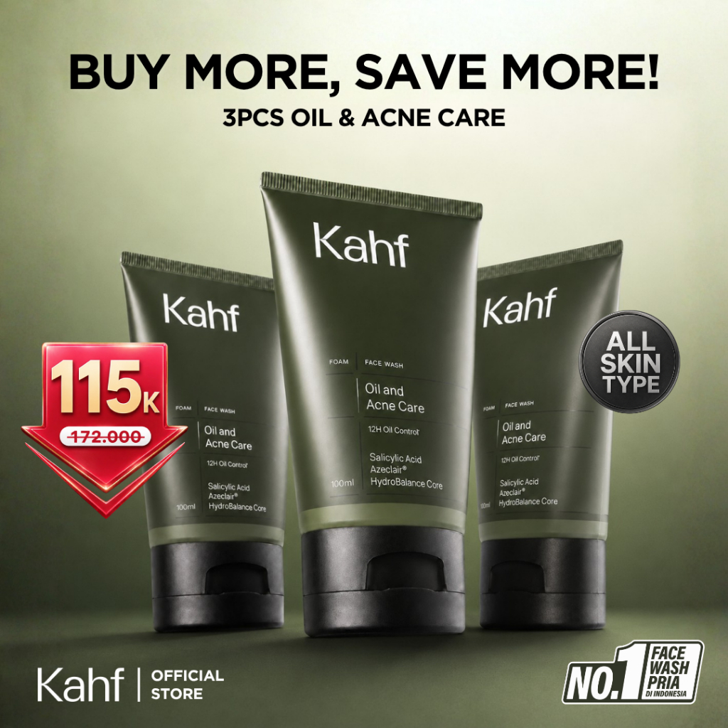 [CREATOR'S PICK] Triple Pack Kahf Face Wash Oil and Acne Care 100 ml - 3 pcs Sabun Cuci Muka Pria un
