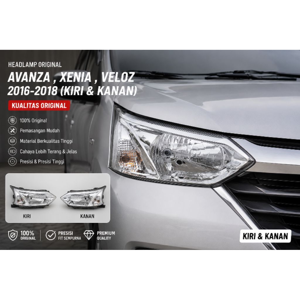 headlamp original toyota avanza, xenia, veloz 2016-2018 original