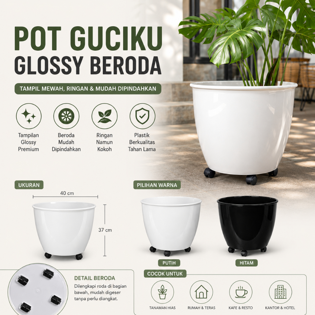 GROSIR ANEKA POT - POT GUCIKU POT PLASTIK MIRIP TERASO, GLOSY, AESTETIC BERRODA