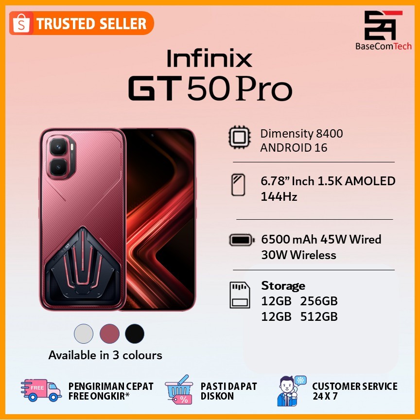 Infinix GT 50 Pro 12/512 + Free Cooler Dimensity 8400 6.78 inch AMOLED 144Hz Garansi Resmi