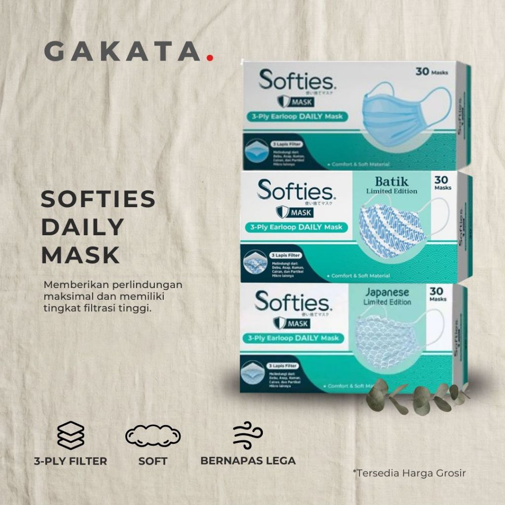 Softies Daily Mask Polos / Motif Batik Japanese isi 30pcs | Masker
