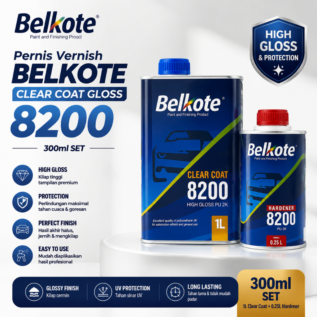 Pernis Vernish Belkote Clear Coat Gloss 8200 300ml set