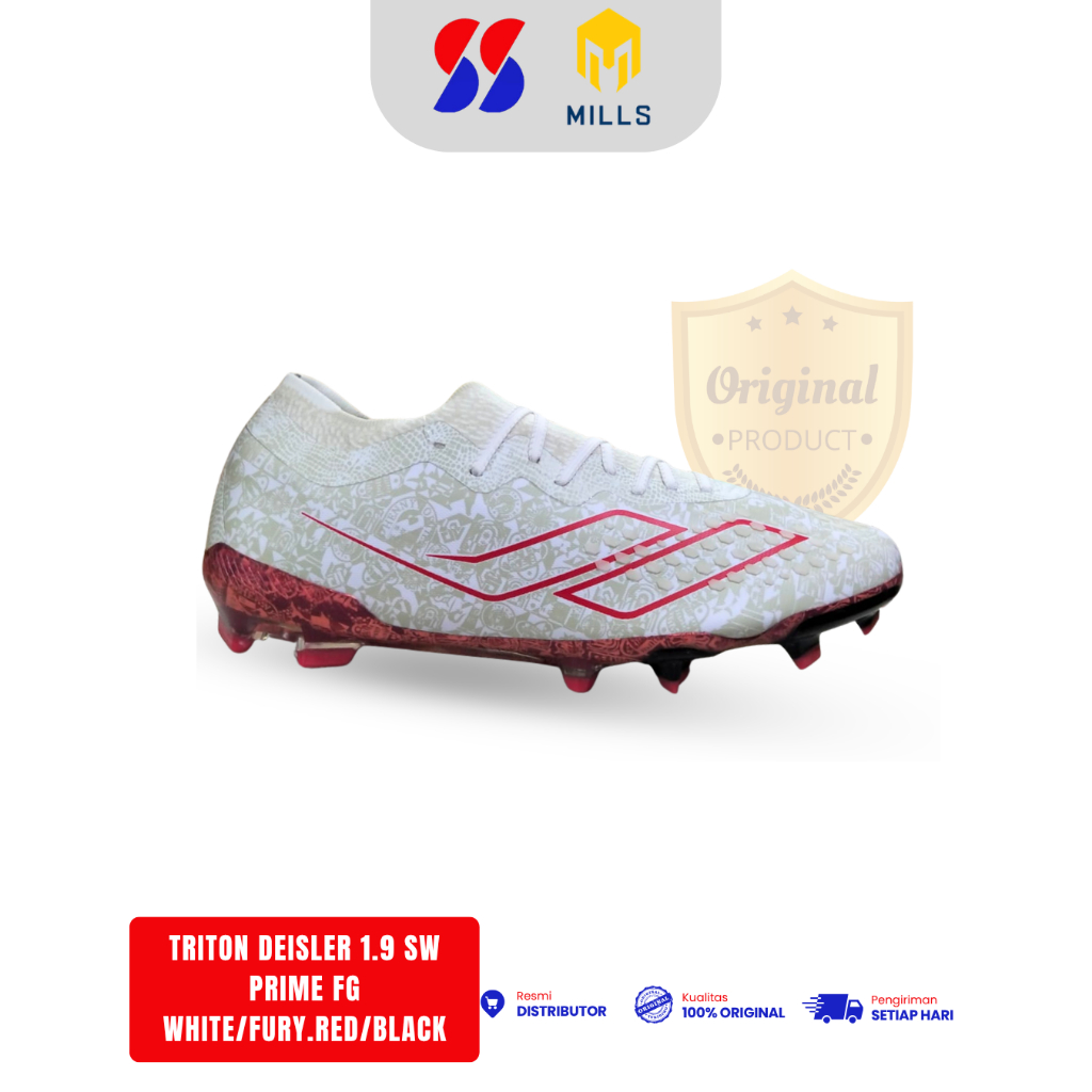 Sepatu Bola Mills Triton Deisler 1.9 SW Prime FG Original- White/Fury.red/Black