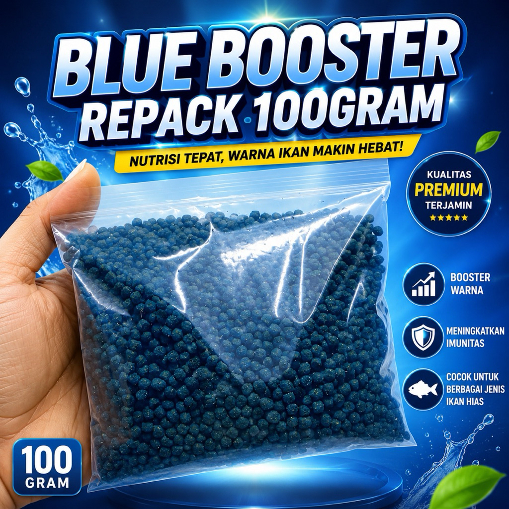 BLUE BOOSTER 100gram - Pelet Blue Booster repack 100gram termurah - Pelet Channa Blue Booster repack