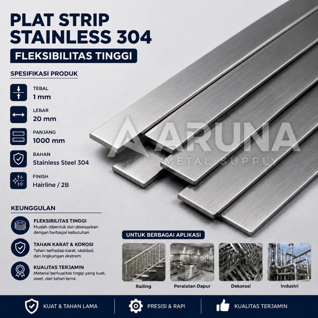 Plat strip stainless 1mm x 20mm x 2 meter | Stainless 304