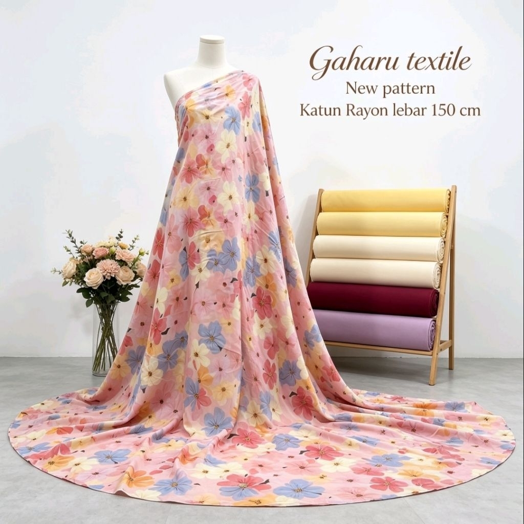 bahan katun rayon premium - rayon viscose - rayon viscose motif - rayon meteran (CTK)