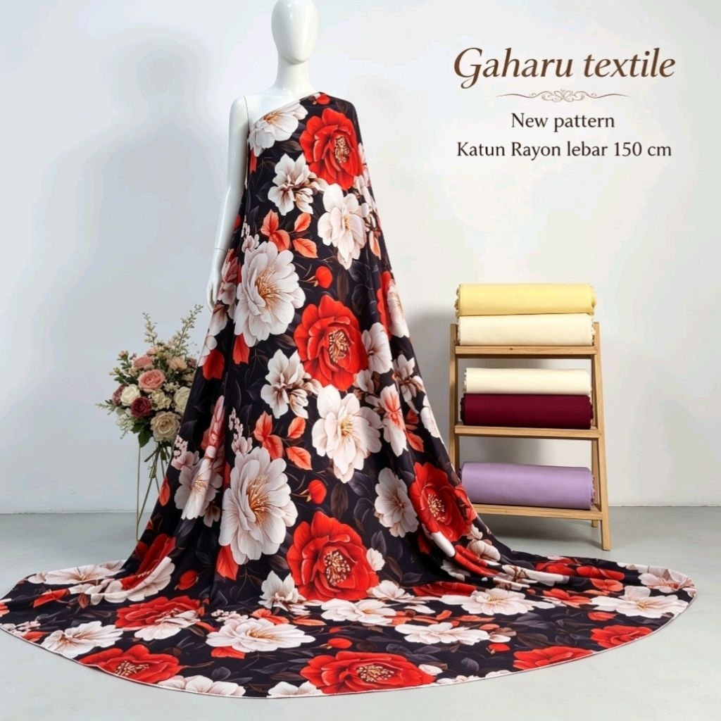 bahan katun rayon premium - rayon viscose motif tridi - rayon meteran (CTK)