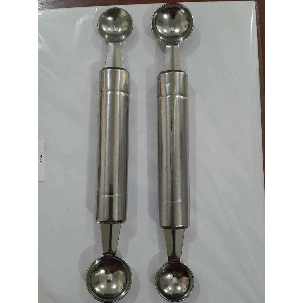 SENDOK BUAH/FRUIT COCKTAIL  STAINLESS STEEL  BULAT-PISAU SILVER,/2IN1 BULAT KECIL-BESAR SILVER/SENDO