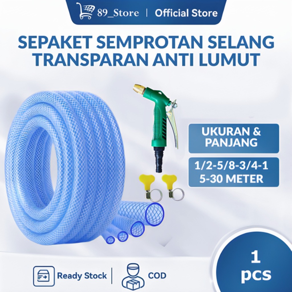 SELANG AIR 30 METER DAN SEMPROTAN AIR CUCI MOTOR MOBIL / KEPALA SEMPROTAN SELANG SERAT BENANG COD