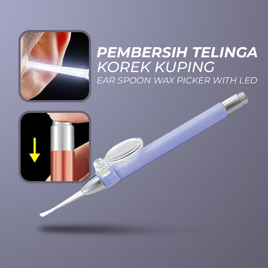 Flashlight Earpick Ear Spoon Alat Pembersih Korek Kotoran Telinga Kuping Cotton Bud Lampu LED Kaca P