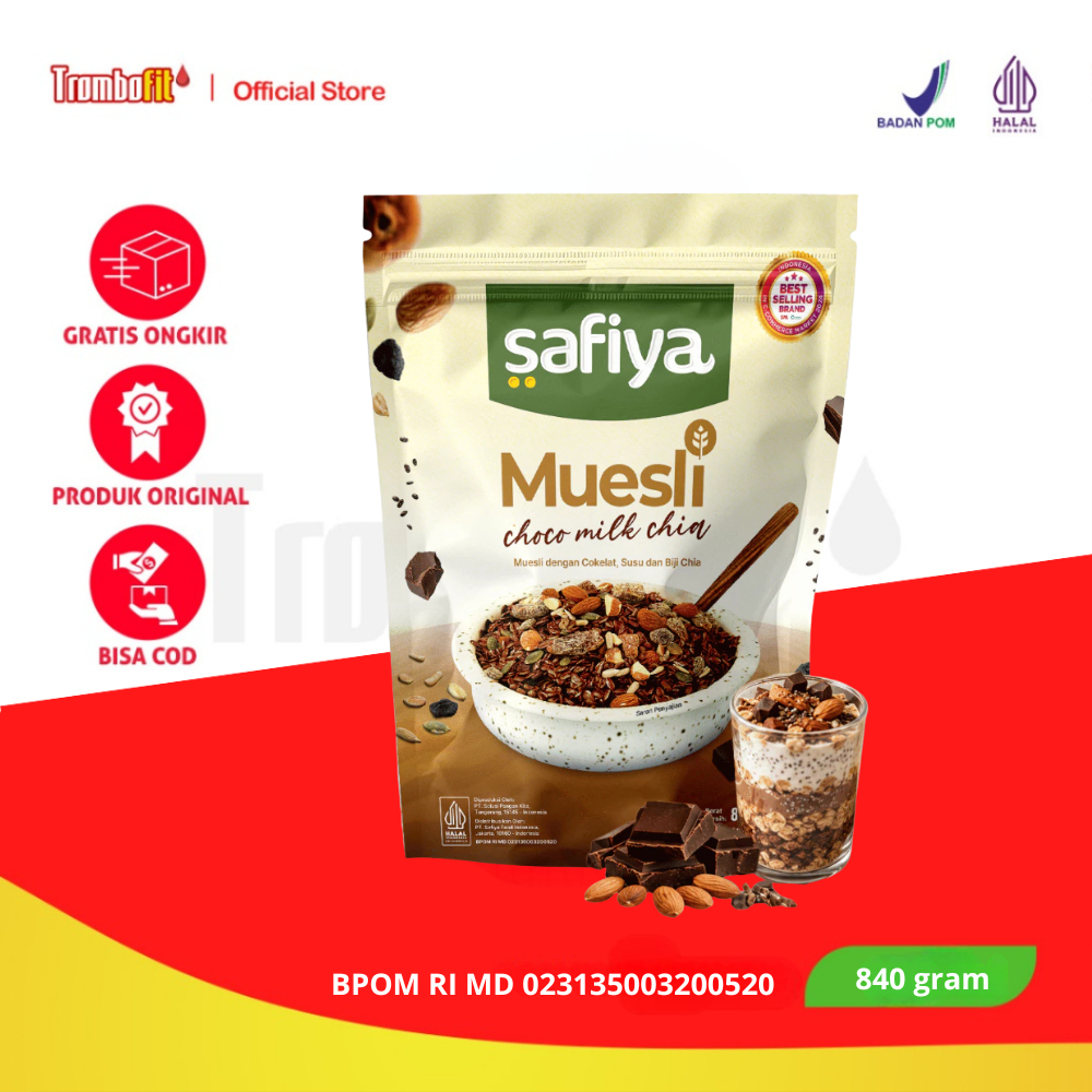 Safiya Muesli Choco Milk Chia 840gr Sereal Sarapan Sehat Coklat Chia Seed