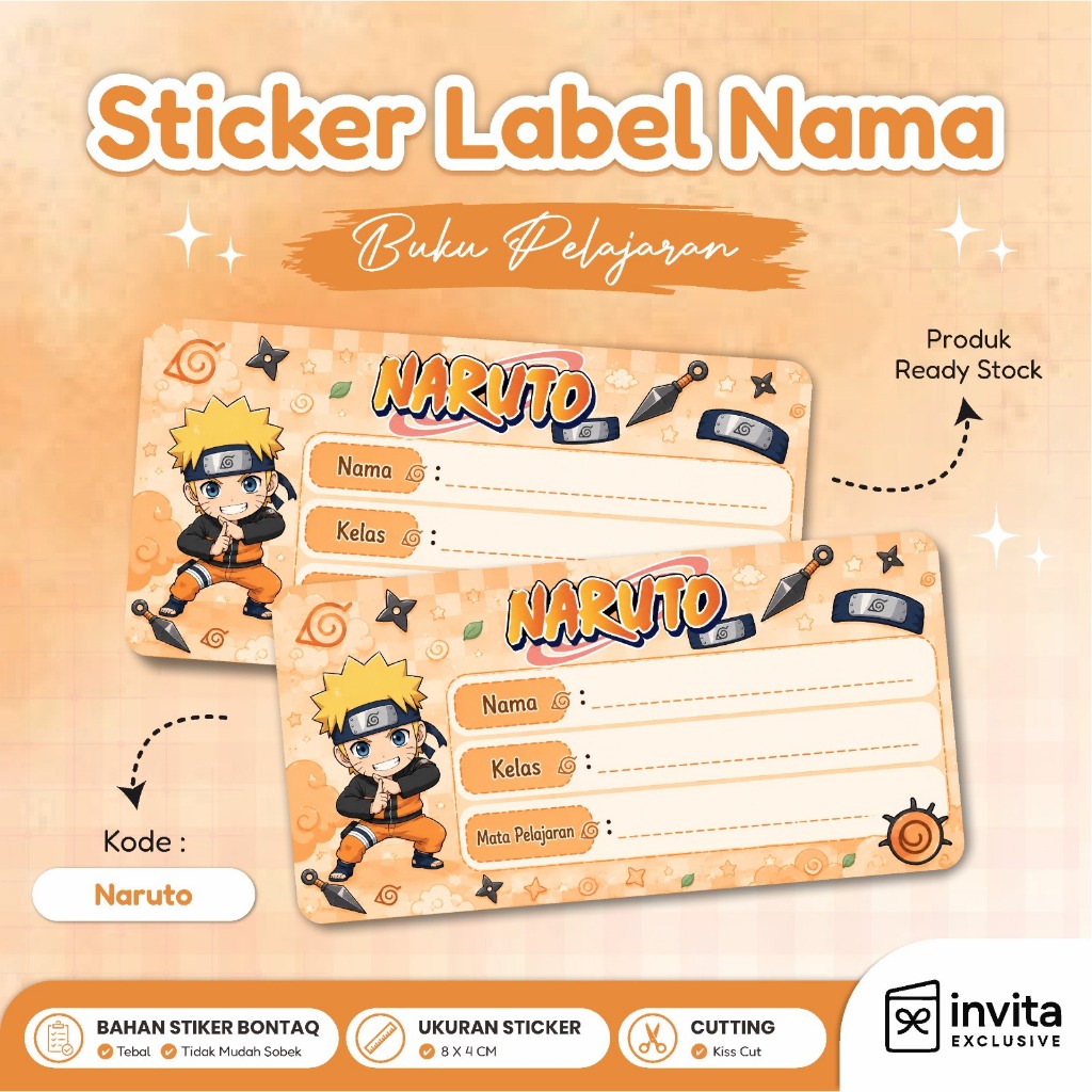 Stiker Label Nama Buku Pelajaran Sekolah Aesthetic Ready Stock (naruto)