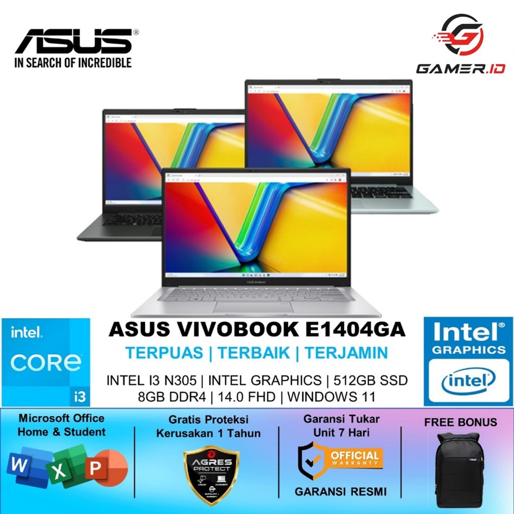 LAPTOP ASUS VIVOBOOK GO 14 E1404GA - INTEL I3 N305 8GB RAM 512GB SSD WINDOWS 11 OHS