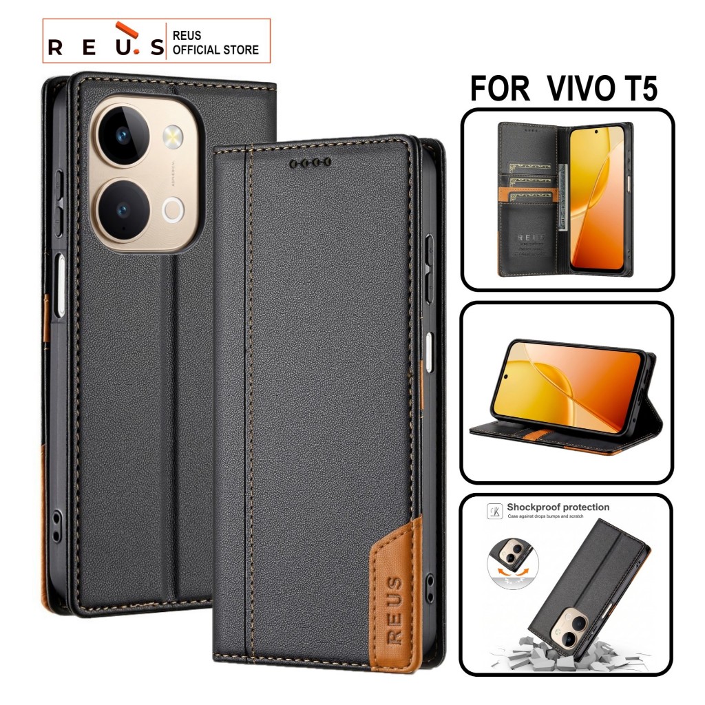 Reus Leather Case Flip Vivo T5 Premium Magnet Shockproof Cover - REUS Official Store