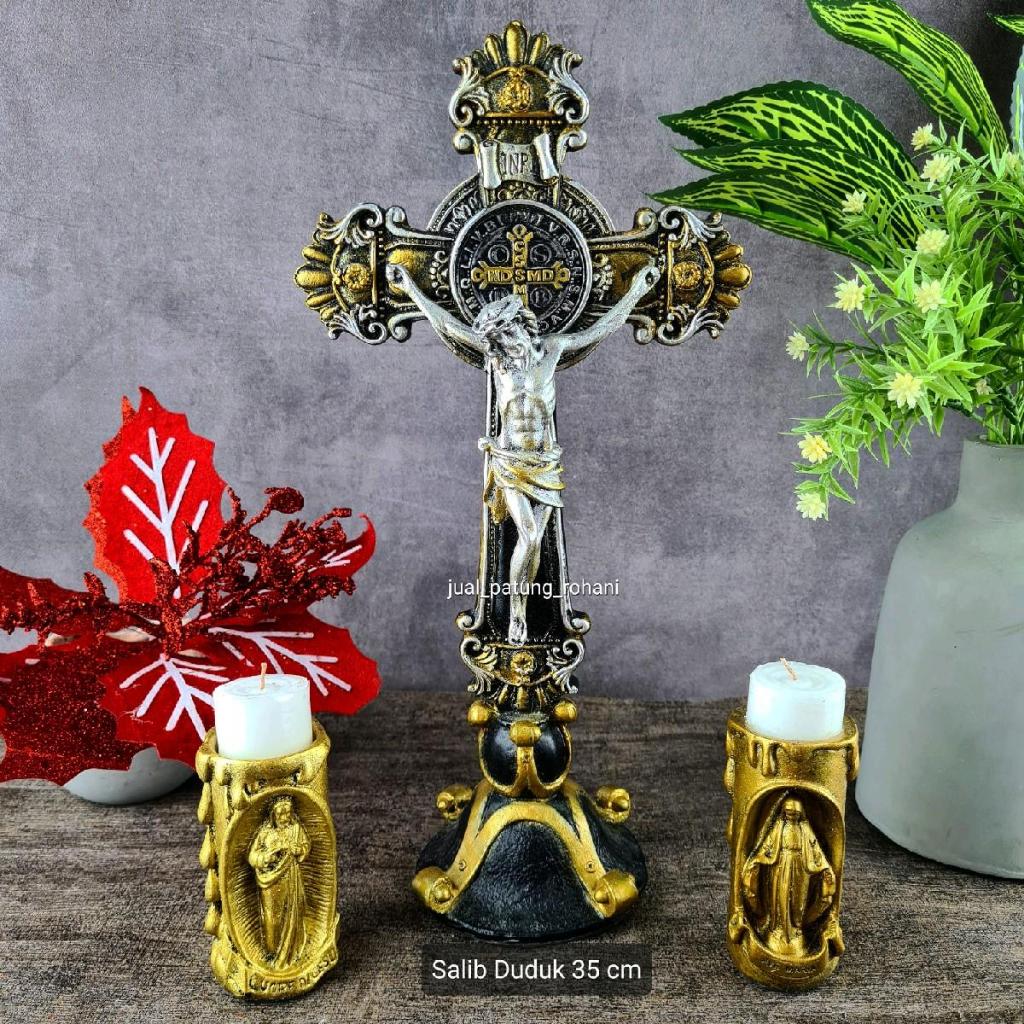 Set Salib Duduk Benediktus Yesus Gold