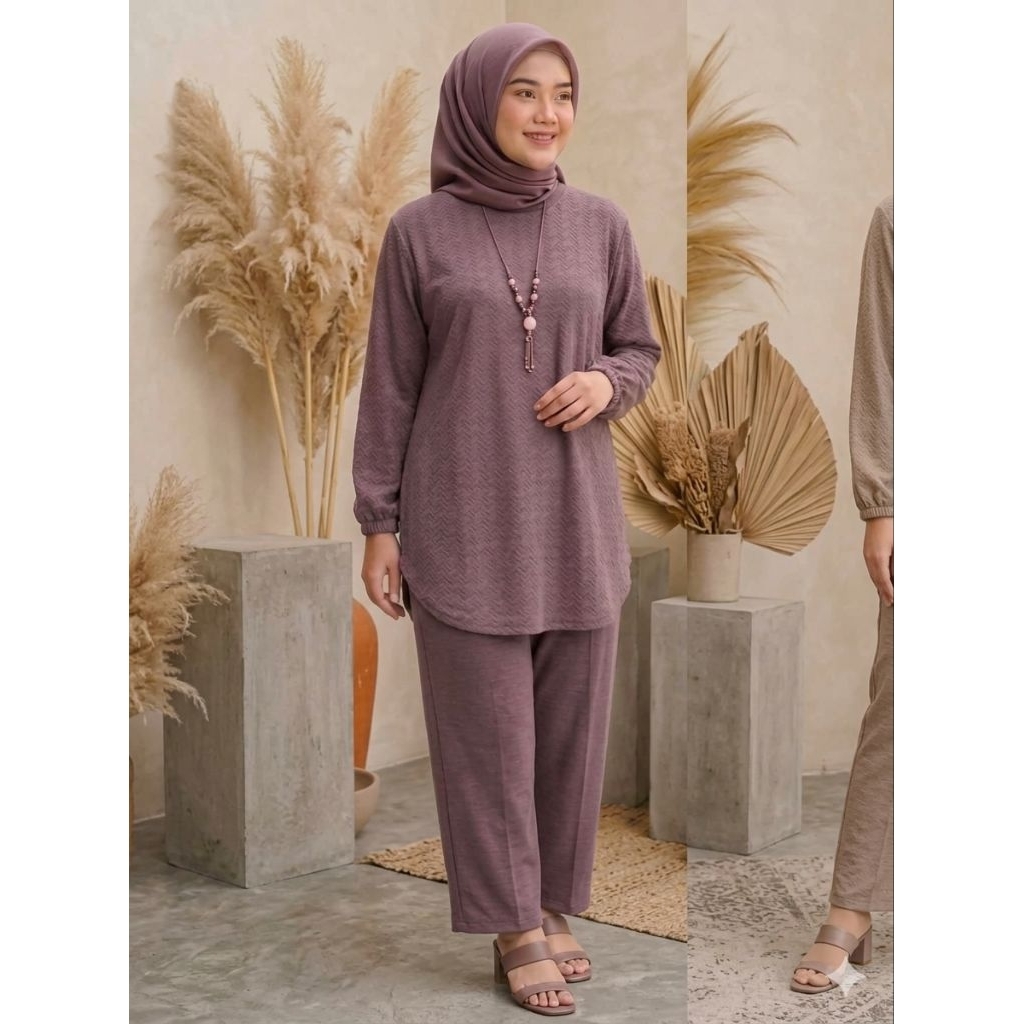 Wanset semi tunik bahan kenit premium