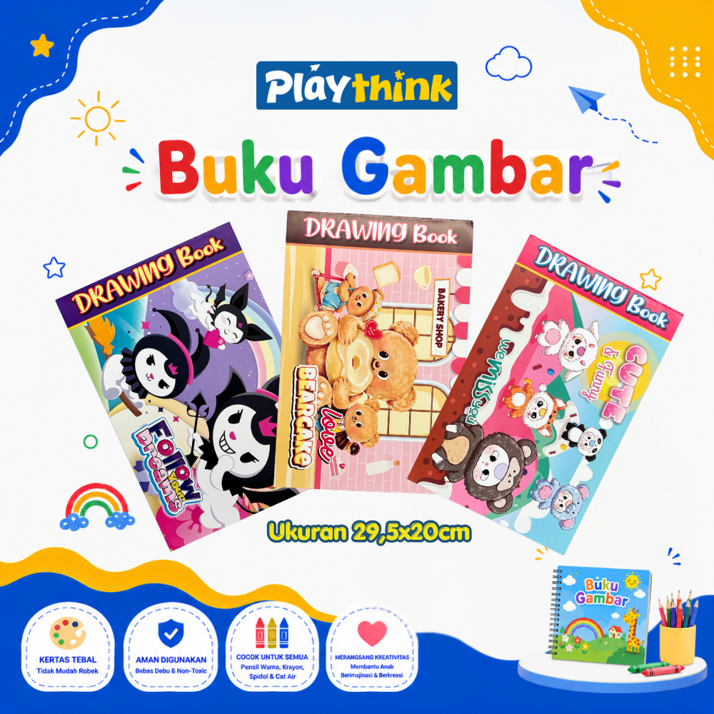 Buku Gambar Anak Ukuran 29,5 x 20 cm – Kertas Tebal, Aman Digunakan, Cocok untuk Menggambar dan Mewa
