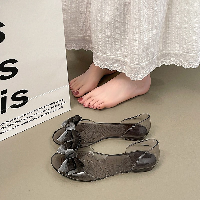Flat Sandals Sepatu Jelly Wanita Dasi Kupu-kupu Flatshoes Transparan Sepatu Flat Shoes Jelly Sandal