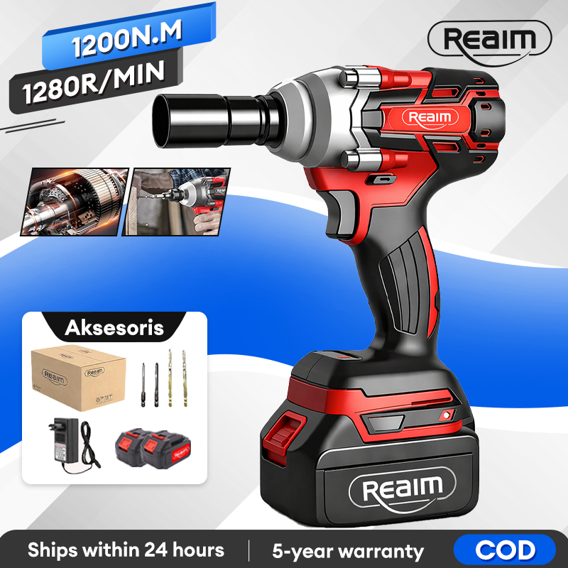 REAIM Impact Wrench Brushless Bor Baterai Bor Listrik Impact Baterai Untuk Baut Mobil