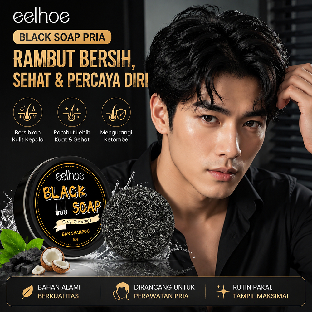 EELHOE Black Soap Pria 50g Pria Rambut Hitam Sabun Penggelap Rambut Sabun Sampo Bar Penggelap Polygo