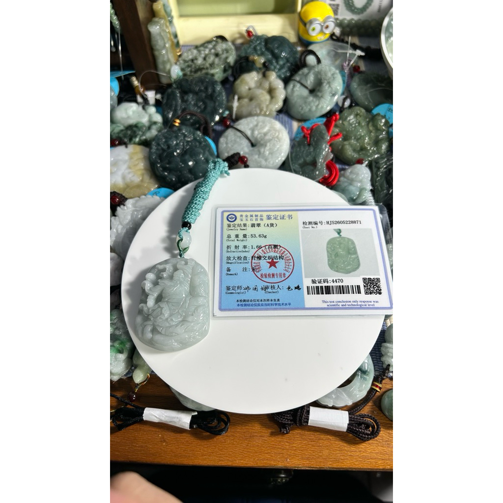Liontin Dewa Guan Gong/ Guan Yu Burma Jade Type A Bersertifikat 100% Giok Asli