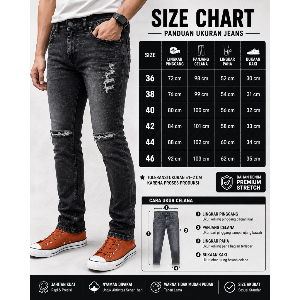 0SOBEK JUMBO 36-50_Celana Jumbo sobek pria/Celana jeans Pria BIG SIZE Bahan melar0SOBEK JUMBO 36-48_