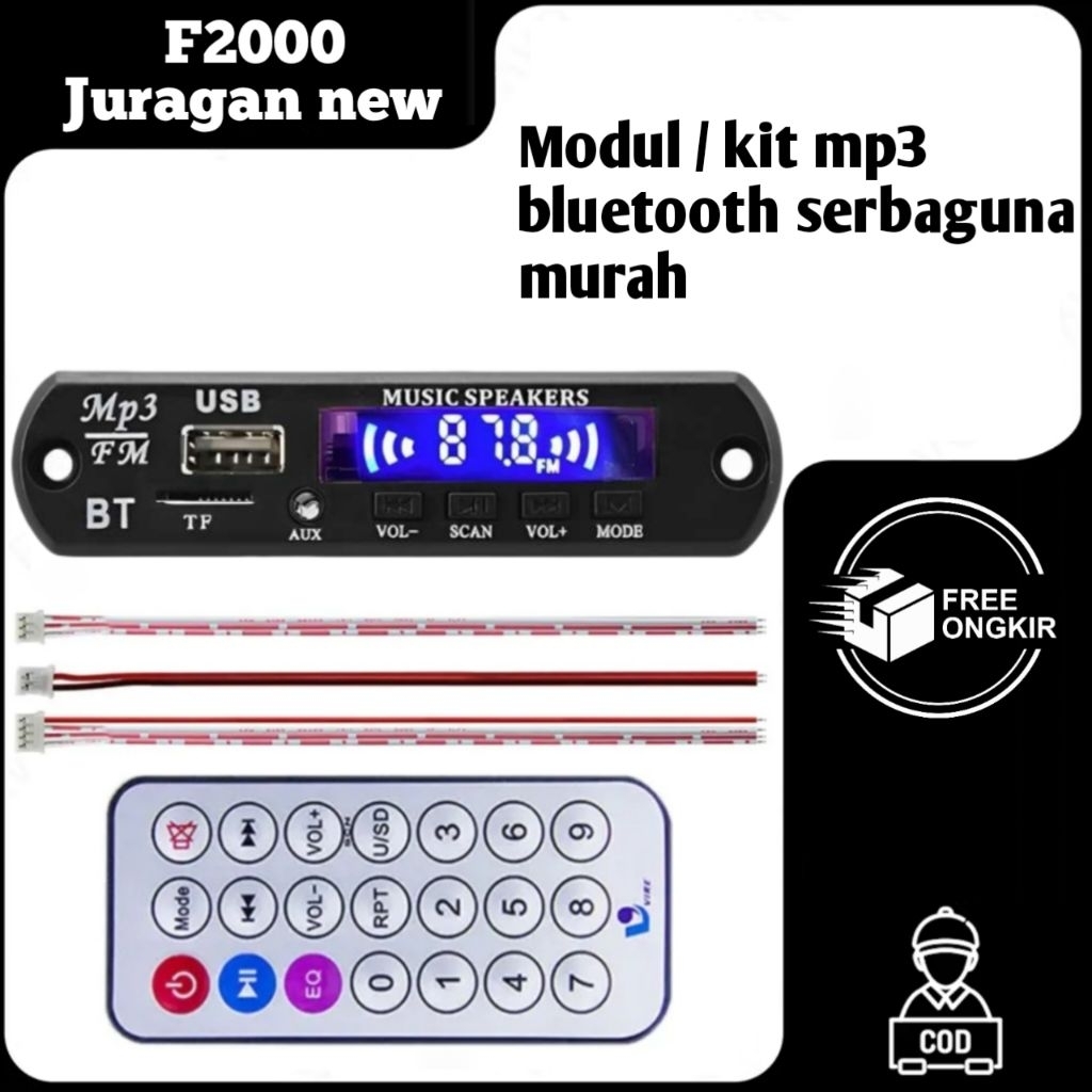 Modul kit mp3 player Display bluetooth USB FM TF Aux serbaguna murah