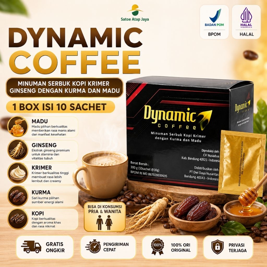 KOPI DYNAMIC COFFEE ORIGINAL MINUMAN SERBUK KOPI KRIMER GINSENG DENGAN KURMA DAN MADU 1 BOX ISI 10 S