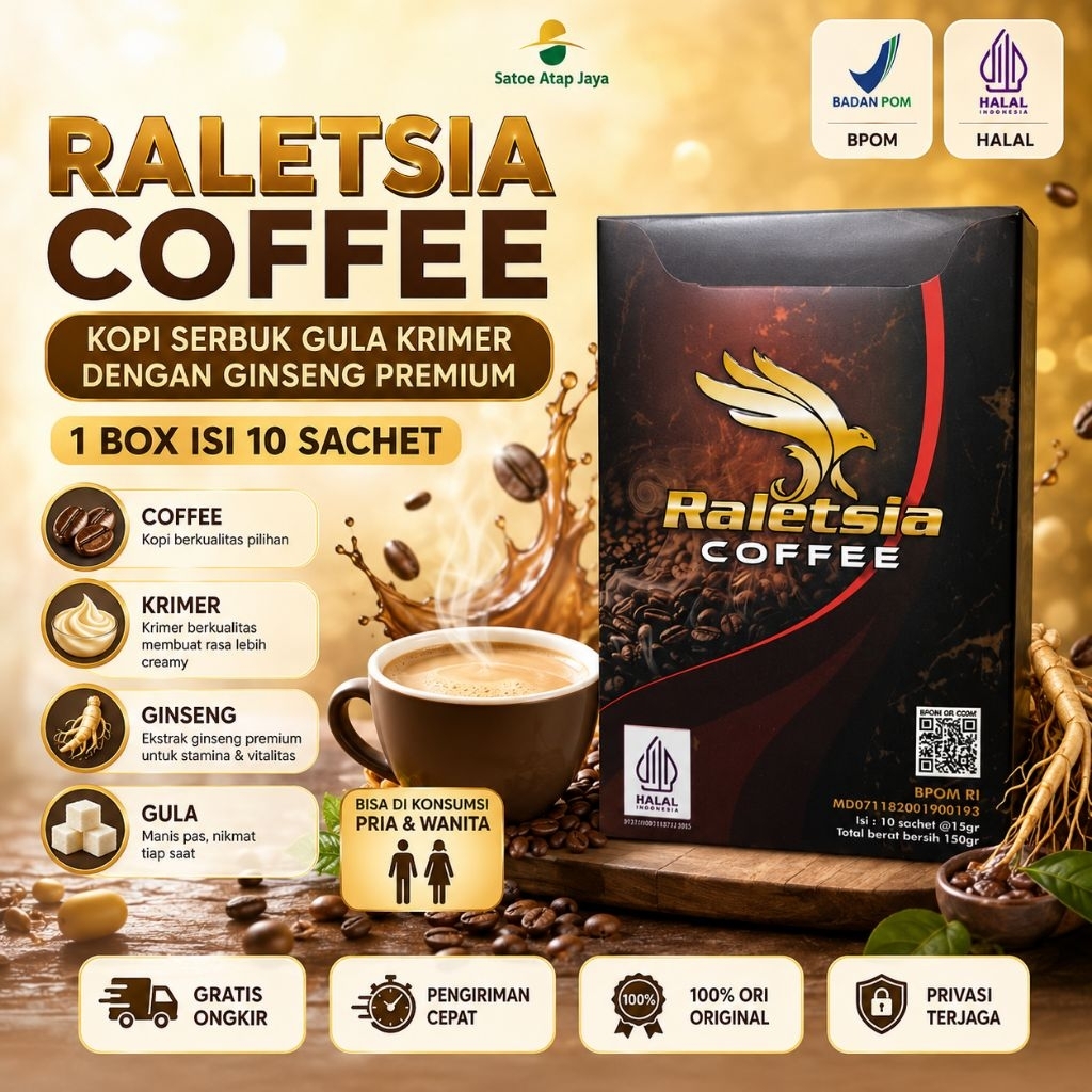 NEW KOPI RALETSIA COFFEE ORIGINAL - KOPI SERBUK GULA KRIMER DENGAN GINSENG PREMIUM 1 BOX ISI 10 SACH