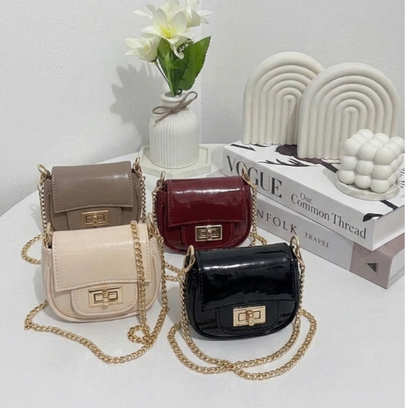 FIYA Tas Selempang Mini  Koin Tali Ulir Mini Polos Glossy Tas Selempang Top Mini Sling Bags