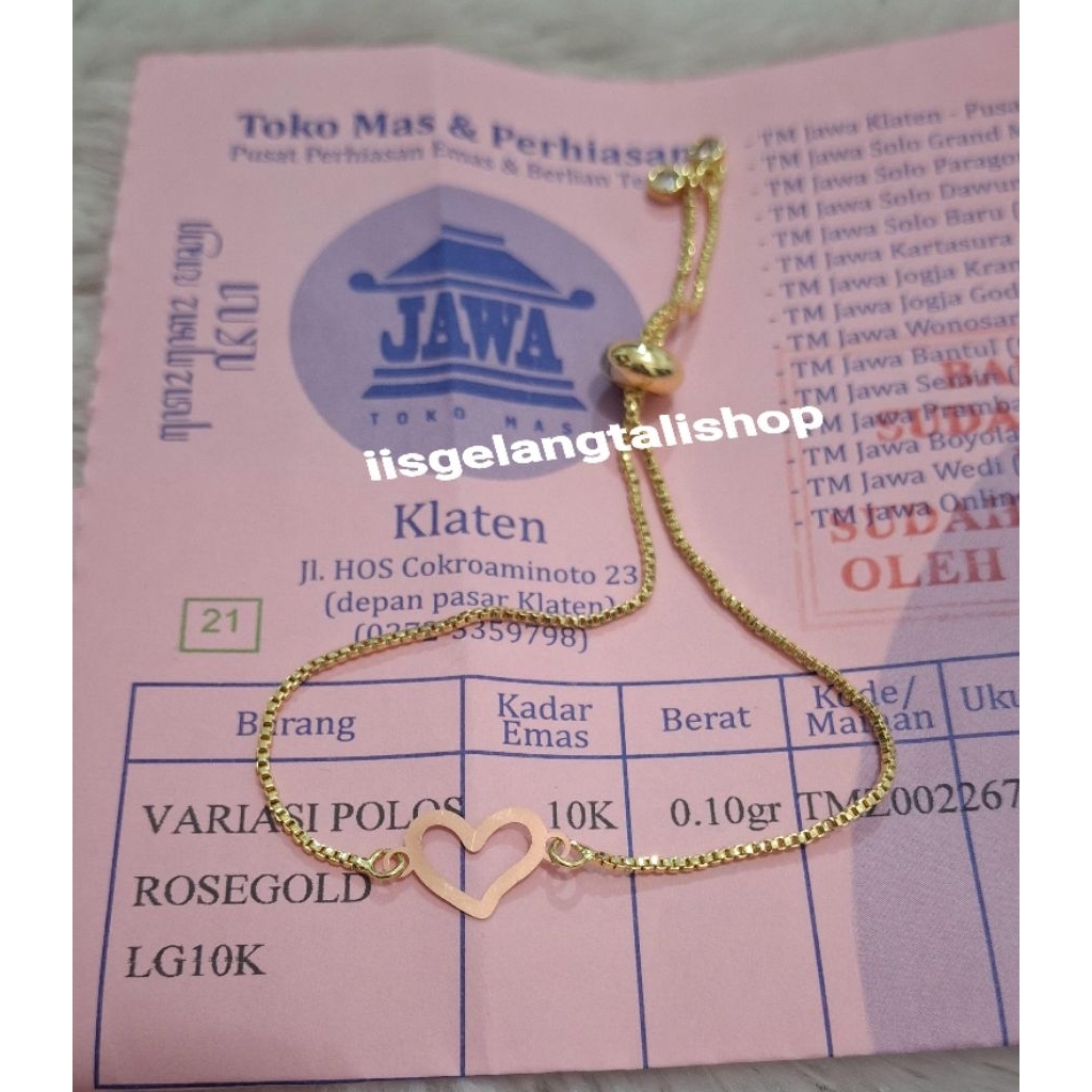 Gelang Serut Gold Variasi Love 0,1gram Semar Jawa