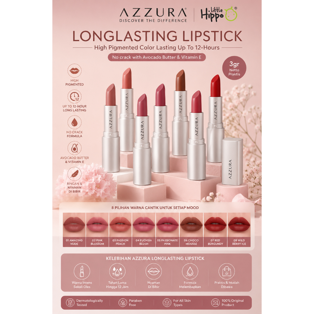 Azzura Longlasting Lipstik | Lipstik Azzura 3gr Long Lasting Lip Stick Azzura