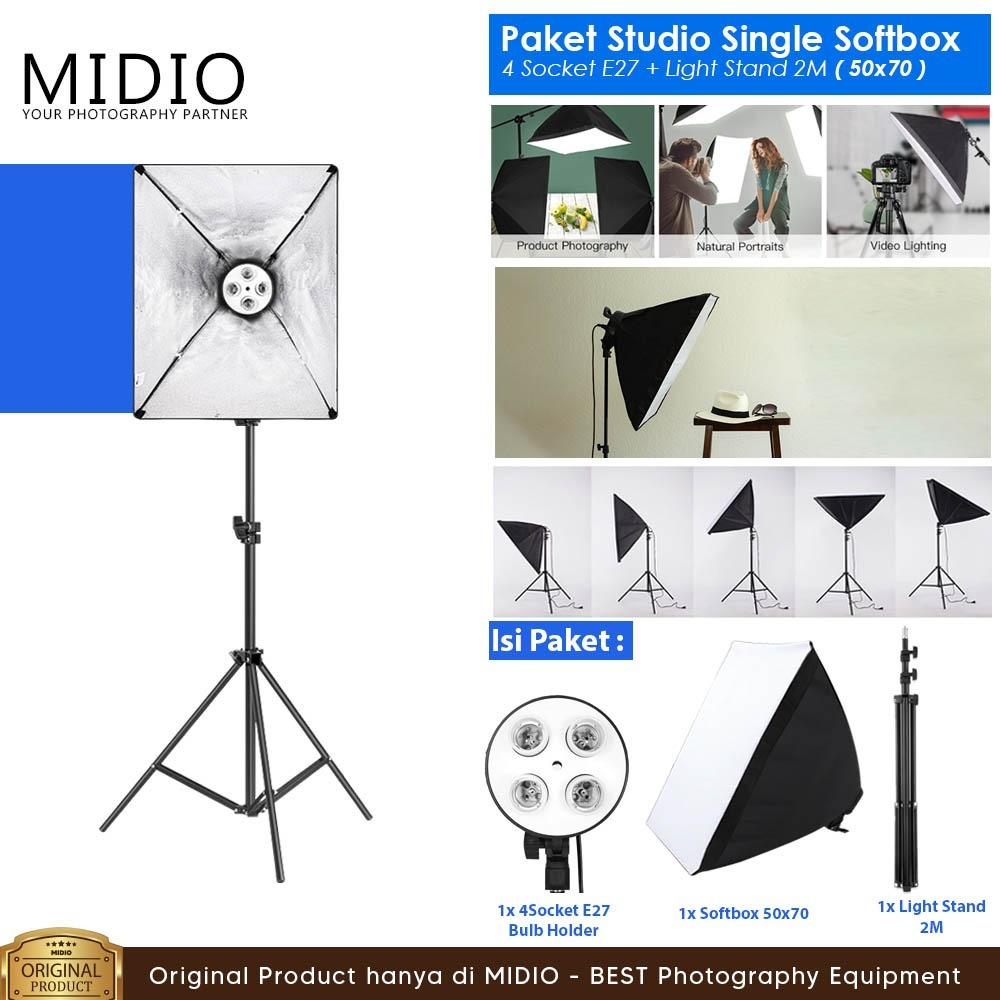 Softbox Lighting Midio Softbox 4 Socket E27 Lighting Studio + Stand