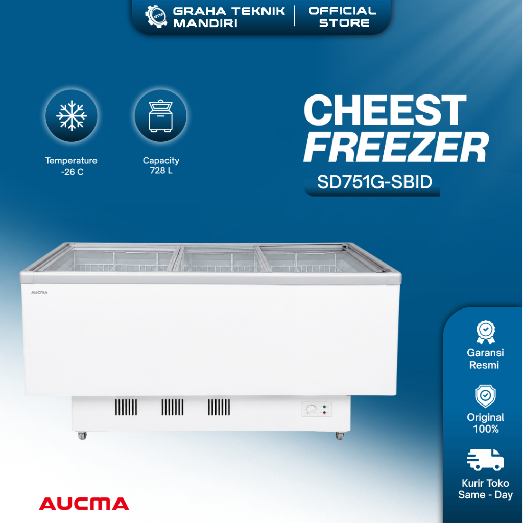 Aucma Chest Freezer Flat Glass Door 516 Liter SD751G-SBID