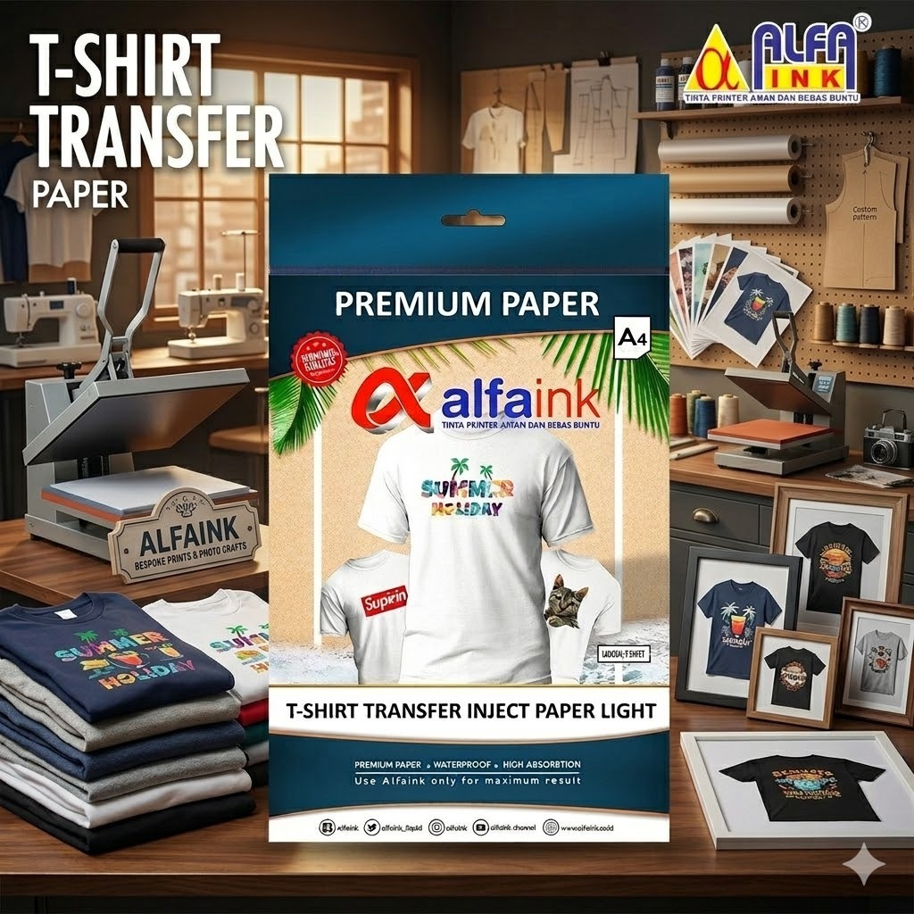 [ ALFAINK ] T-SHIRT TRANSFER INJECT PAPER LIGHT A4 Stiker Kaos Setrika Bukan DTF SP5